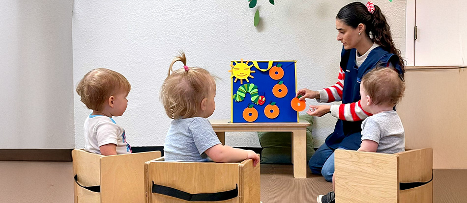 young toddlers learn shapes in a Montessori classroom