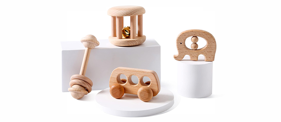 Wooden Baby Rattle Toy Montessori Rattle Roller