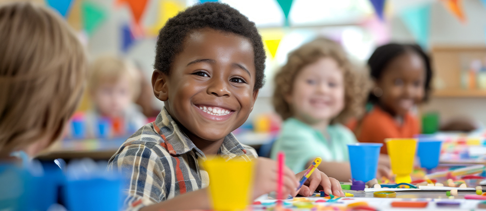 Happy kids at a montessori preschool